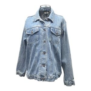 St. John's Bay Blue Denim Trucker Button Up Cotton Biker Jacket Women's Size 16W